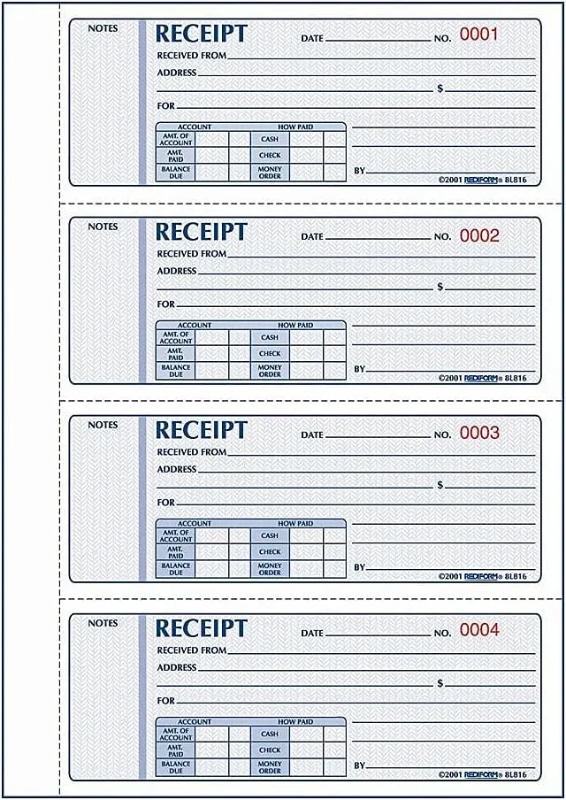 Rediform Money Receipt Book, Hardbound, 3-Part Carbonless, 2.75 x 7, 200 Forms