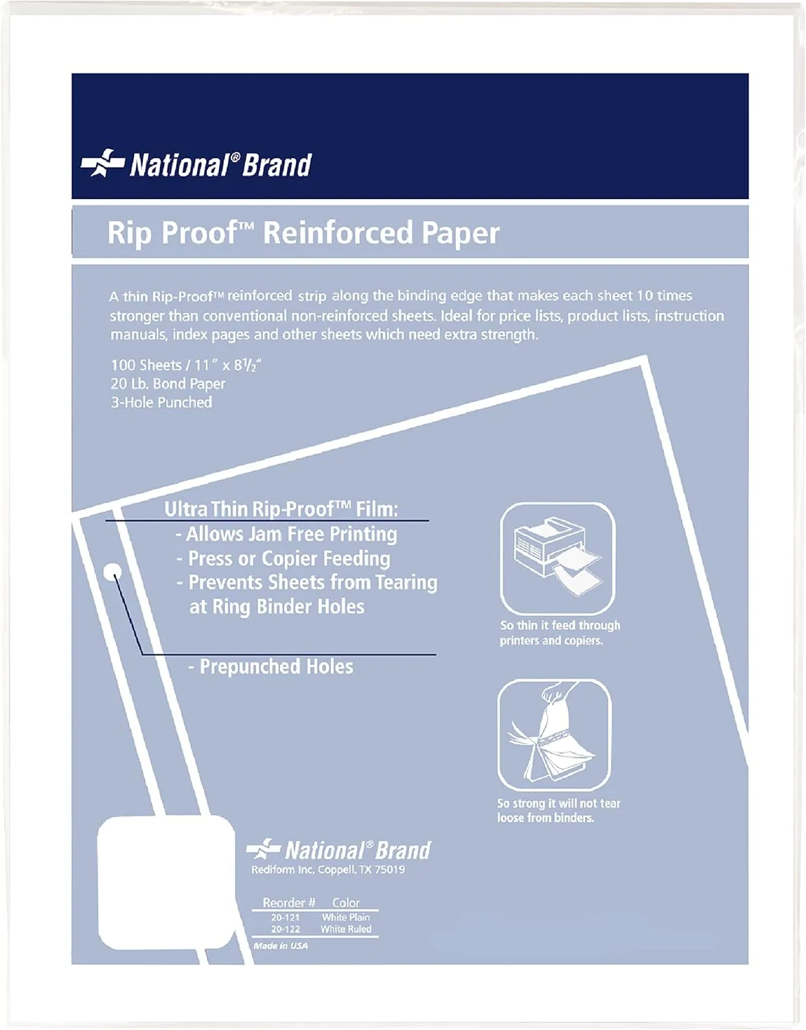 Rediform Reinforced Filler Paper, Letter, 100 Sheets, White