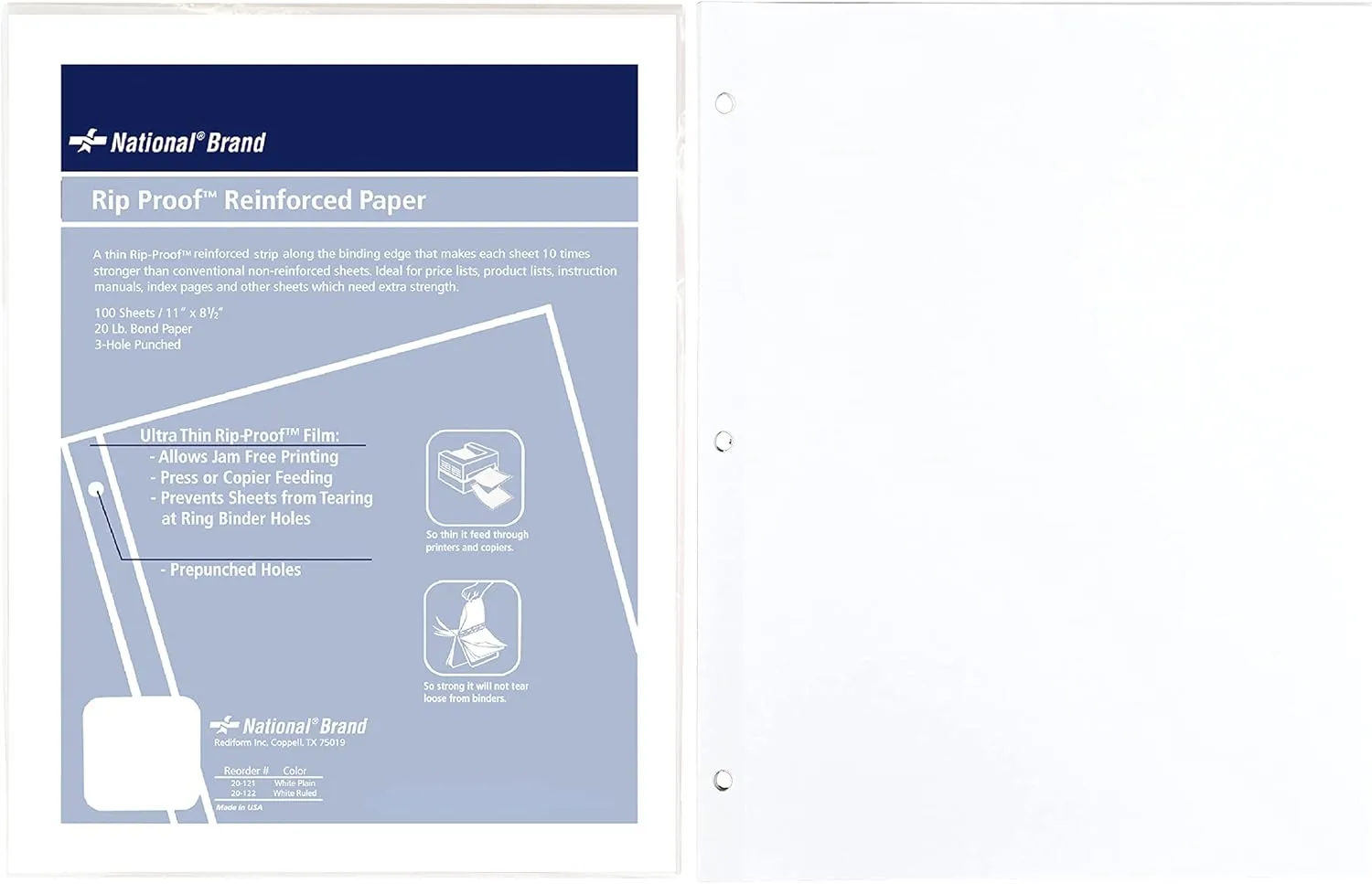 Rediform Reinforced Filler Paper, Letter, 100 Sheets, White