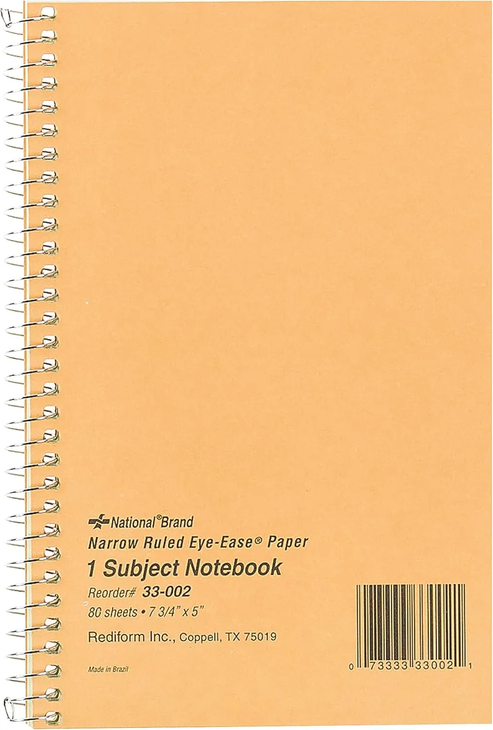 Rediform/National Single-Subject Wirebound Notebook, Narrow Rule, 7.75 x 5 in, 80 Sheets, Brown