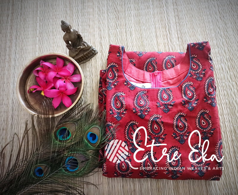 Ajrakh Hand Block Printed Mul Cotton Straight Kurti Top 