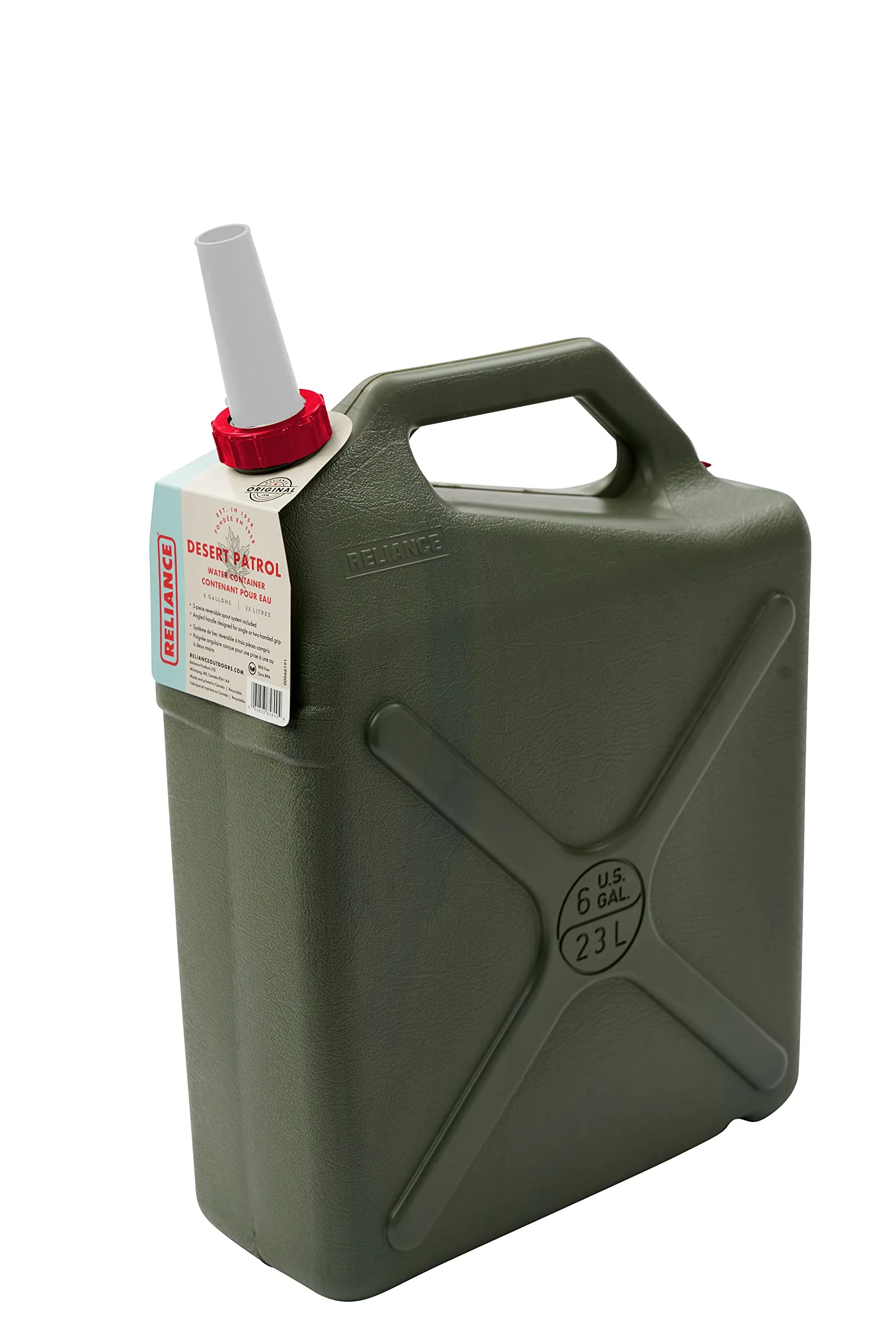 Reliance Products Desert Patrol 6 Gallon Rigid Water Container, Green , 14.8 Inch x 6.3 Inch x 19.0 Inch