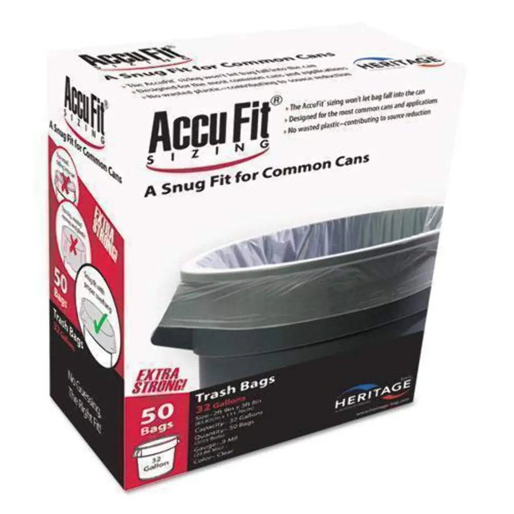 AccuFit H7450TCRC1 Can Liners, 44 Gal, 0.9 Mil, Clear, 37 x 50, Box of 50