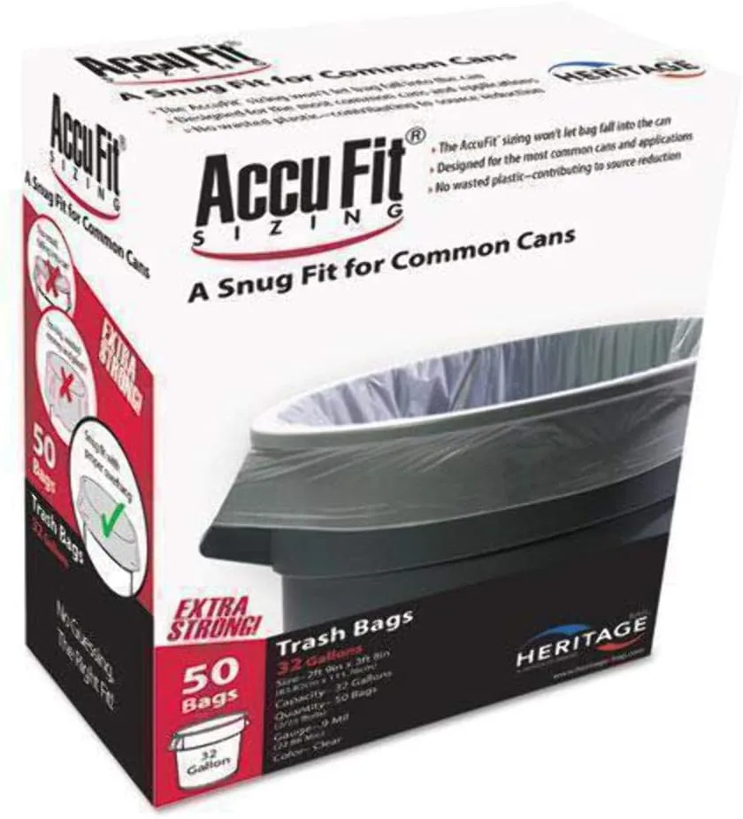 AccuFit H7450TCRC1 Can Liners, 44 Gal, 0.9 Mil, Clear, 37 x 50, Box of 50