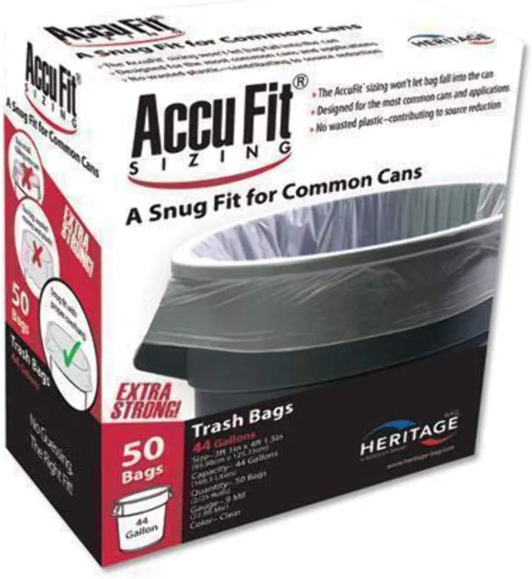 AccuFit H7450TCRC1 Can Liners, 44 Gal, 0.9 Mil, Clear, 37 x 50, Box of 50