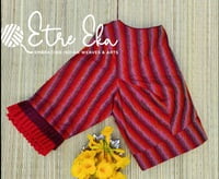 Saree Blouse .Maroon & Orange SICO blouse with Back Open and Frills on Sleeves