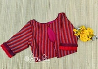 Saree Blouse .Maroon & Orange SICO blouse with Back Open and Frills on Sleeves