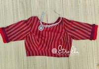 Saree Blouse .Maroon & Orange SICO blouse with Back Open and Frills on Sleeves