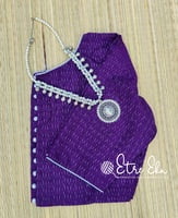 Saree Blouse.Dark Violet IKKAT Blouse with Silver Balls at Back and Piping,Back Open Pattern