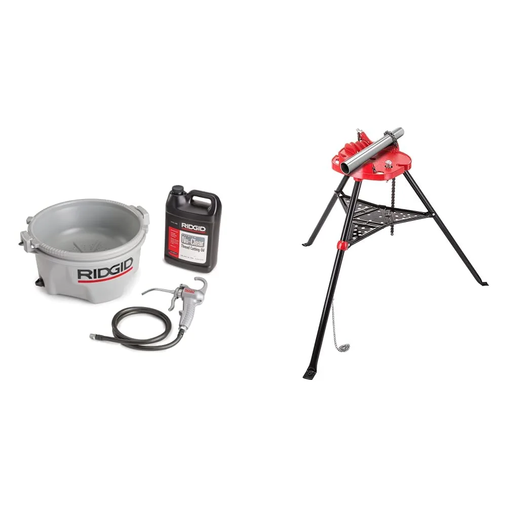 RIDGID 10883 Model 418 Oiler with Premium Thread Cutting Oil + Mophorn 460-6 Tripod Pipe Chain Vise Oiler + Pipe Chain Vise