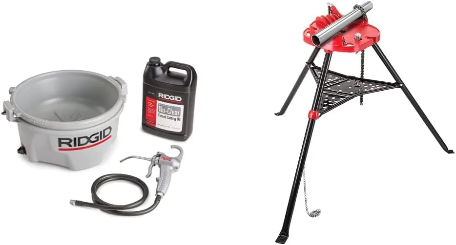 RIDGID 10883 Model 418 Oiler with Premium Thread Cutting Oil + Mophorn 460-6 Tripod Pipe Chain Vise Oiler + Pipe Chain Vise