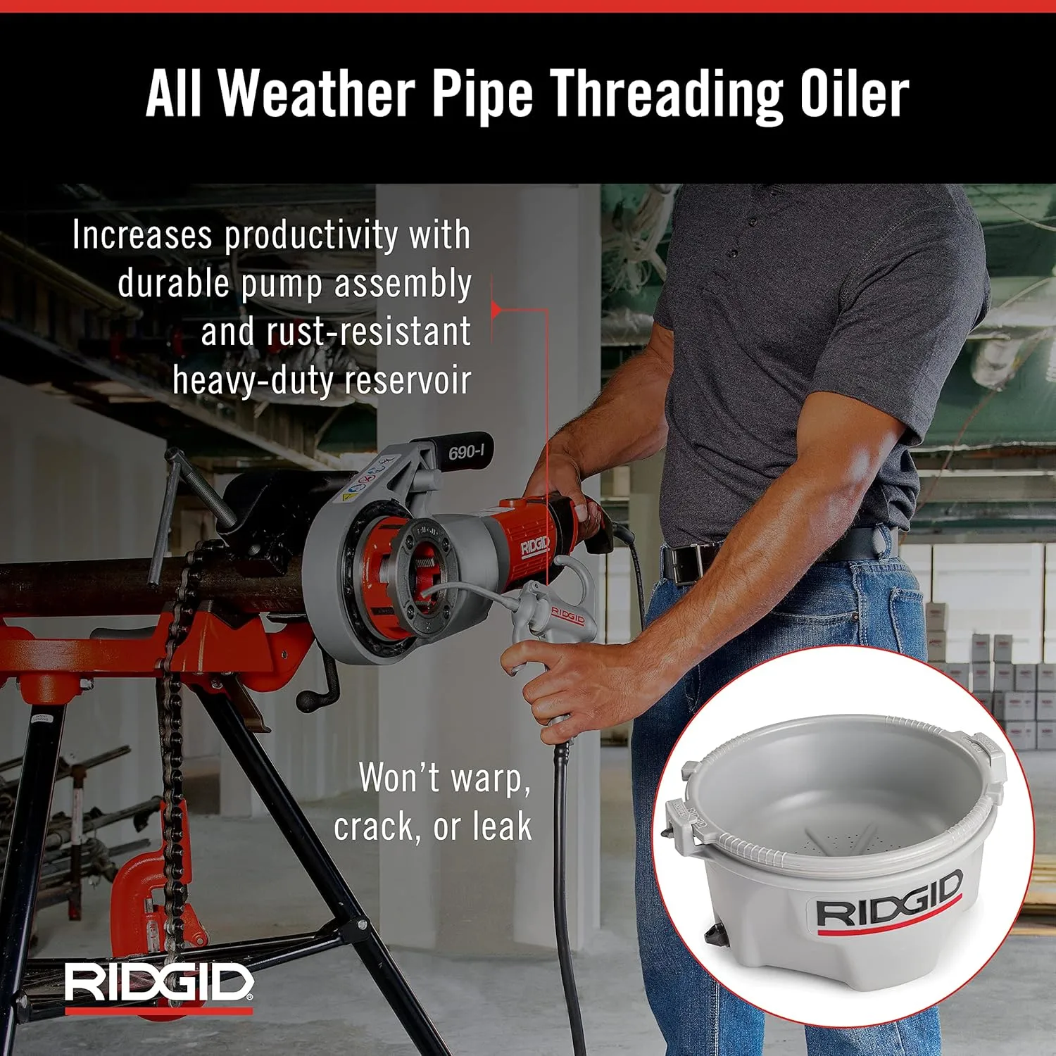 RIDGID 10883 Model 418 Oiler with Premium Thread Cutting Oil + Mophorn 460-6 Tripod Pipe Chain Vise Oiler + Pipe Chain Vise