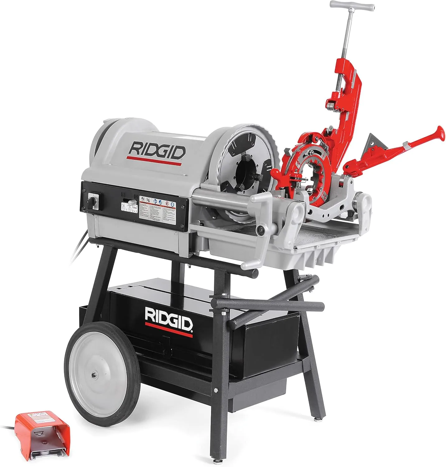 RIDGID 26092 1224 Threading Machine 120V with Hammer Chuck, 1/4"–4" Capacity, Silver/Red