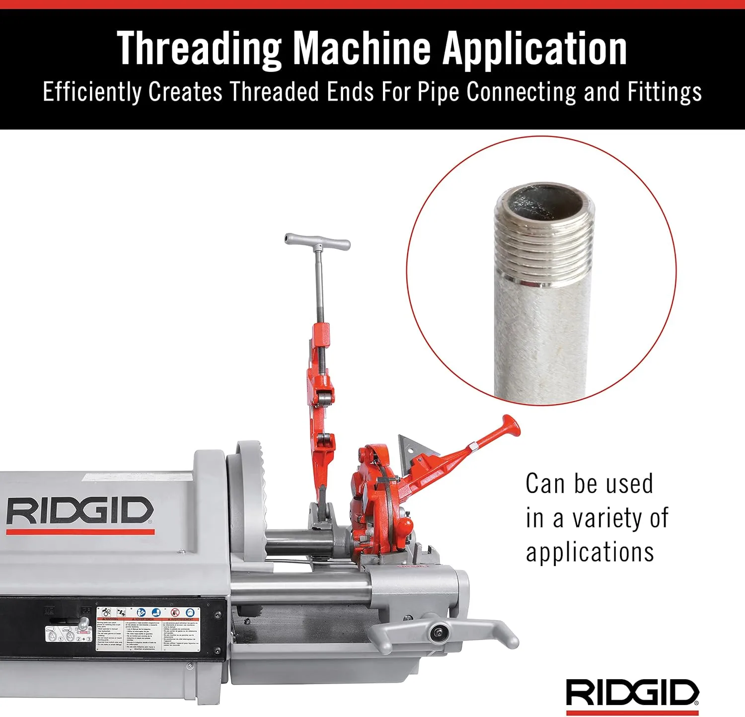RIDGID 26092 1224 Threading Machine 120V with Hammer Chuck, 1/4"–4" Capacity, Silver/Red
