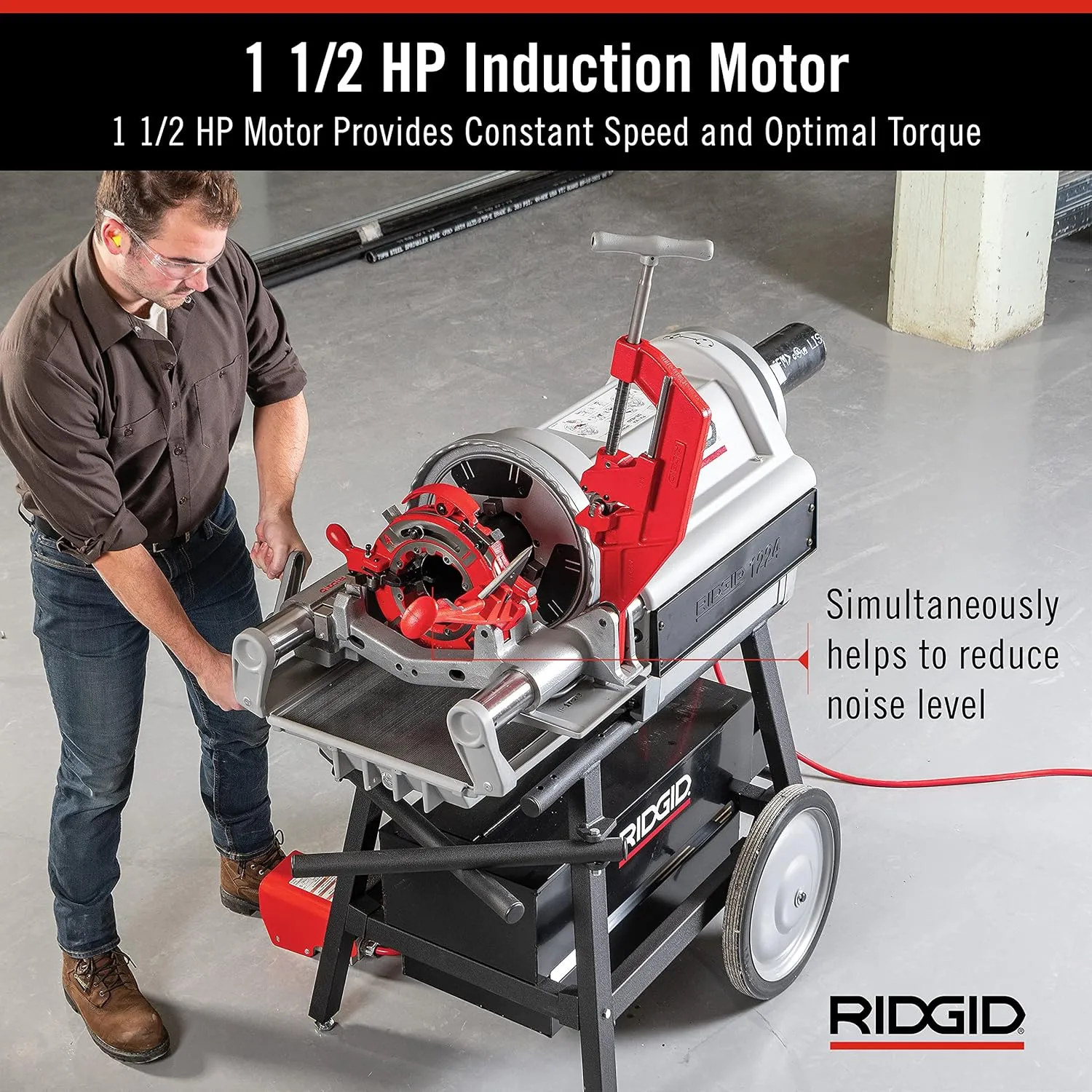RIDGID 26092 1224 Threading Machine 120V with Hammer Chuck, 1/4"–4" Capacity, Silver/Red
