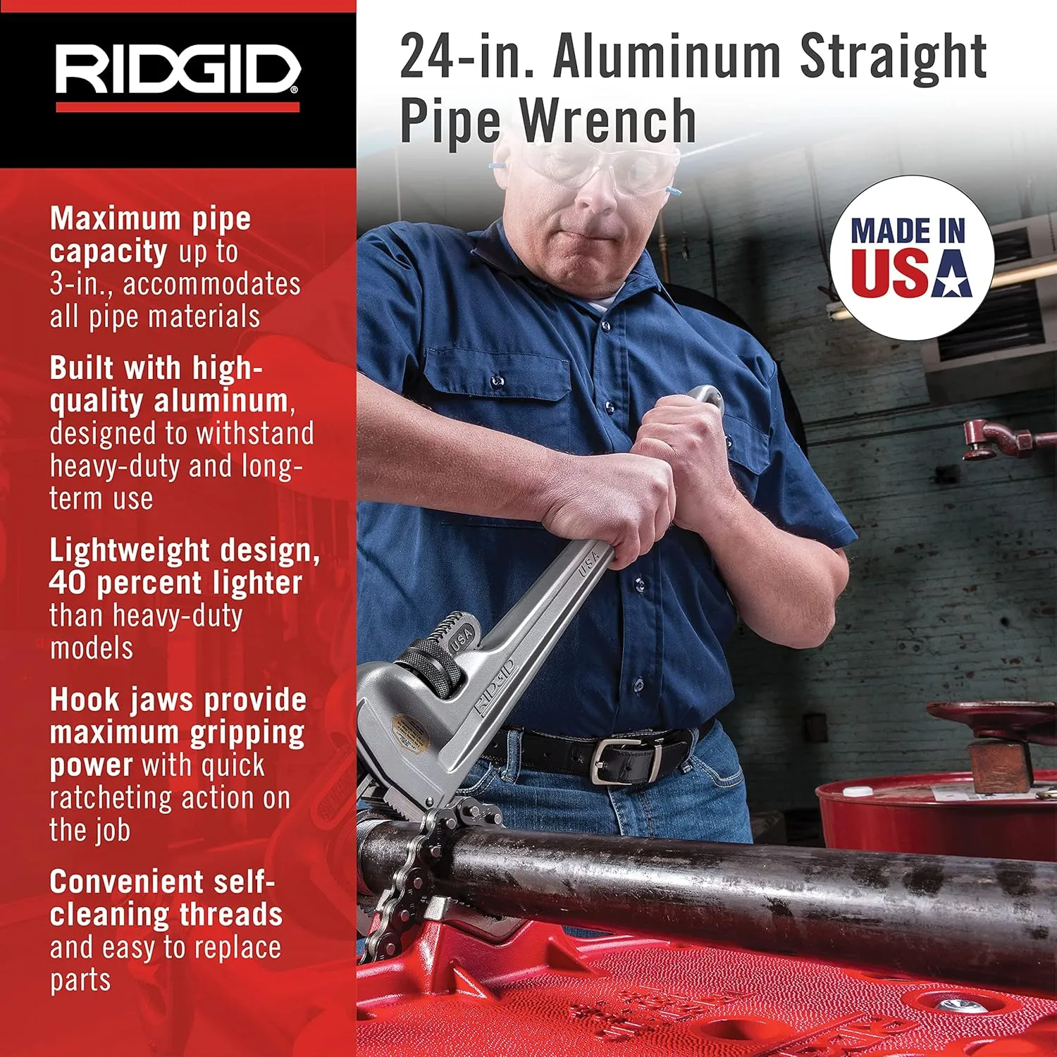 RIDGID 25638 975 Combo Roll Groover, Grooving Machine Mounts to RIDGID 300 Power Drive, Groover + 24" Pipe Wrench