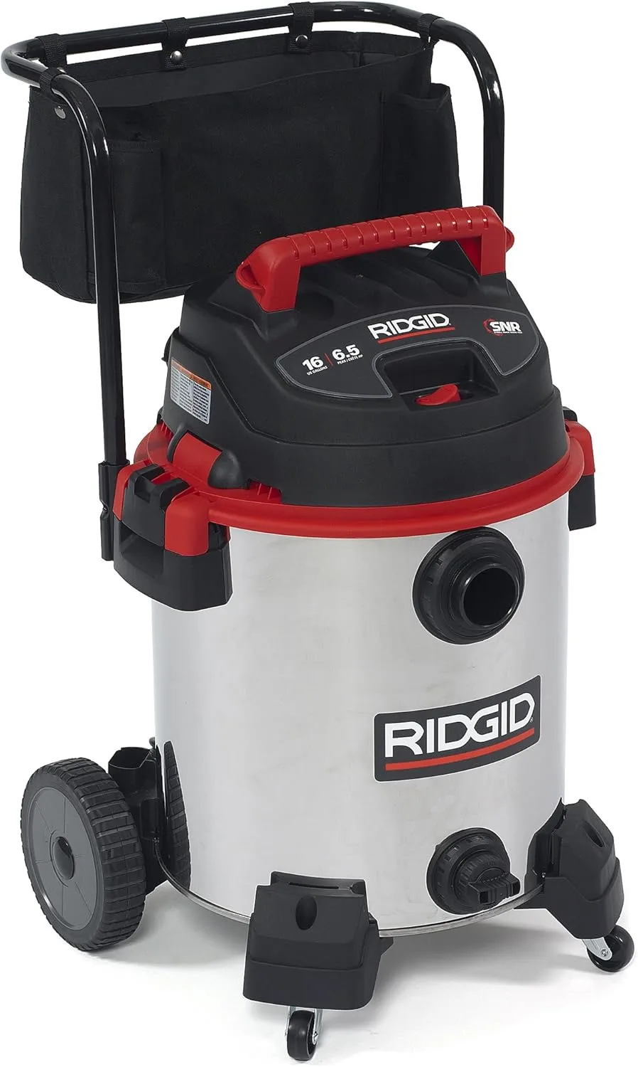 RIDGID 16-Gallon Stainless Steel Wet/Dry Vacuum with Cart, 6.5 Peak HP Motor & 2-1/2-Inch Diffuser Attachment Vacuum