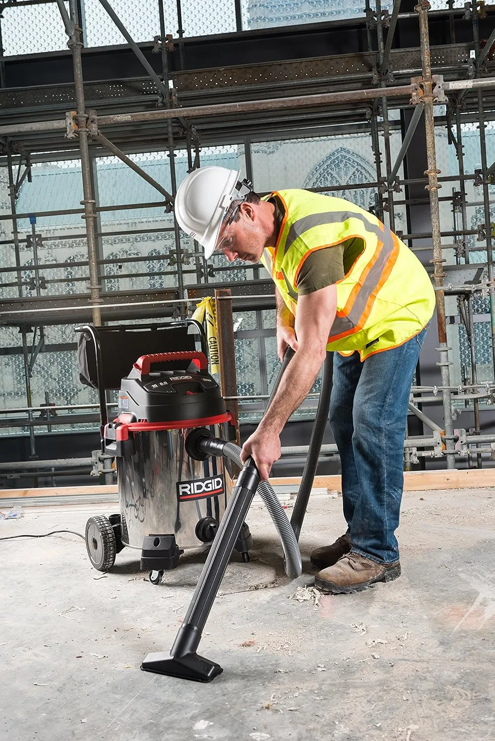 RIDGID 16-Gallon Stainless Steel Wet/Dry Vacuum with Cart, 6.5 Peak HP Motor & 2-1/2-Inch Diffuser Attachment Vacuum