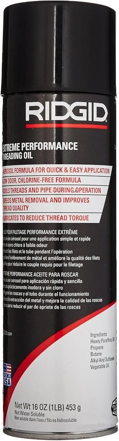 RIDGID 22088 Extreme Performance Aerosol Thread Cutting Oil, High-Efficiency Lubricant for Superior Threading on Stainless