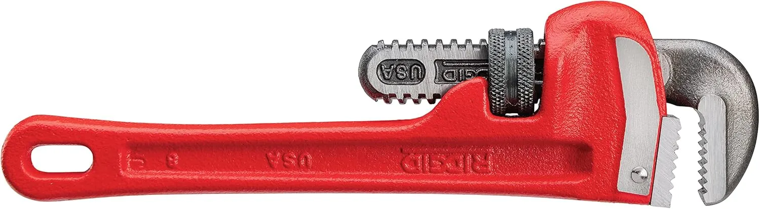 RIDGID 31005 Model 8 Heavy-Duty Straight Pipe Wrench, 8-inch Plumbing Wrench, Small, Red