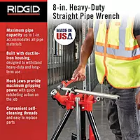 RIDGID 31005 Model 8 Heavy-Duty Straight Pipe Wrench, 8-inch Plumbing Wrench, Small, Red