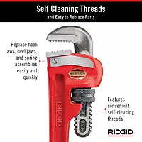 RIDGID 31005 Model 8 Heavy-Duty Straight Pipe Wrench, 8-inch Plumbing Wrench, Small, Red
