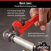 RIDGID 31005 Model 8 Heavy-Duty Straight Pipe Wrench, 8-inch Plumbing Wrench, Small, Red