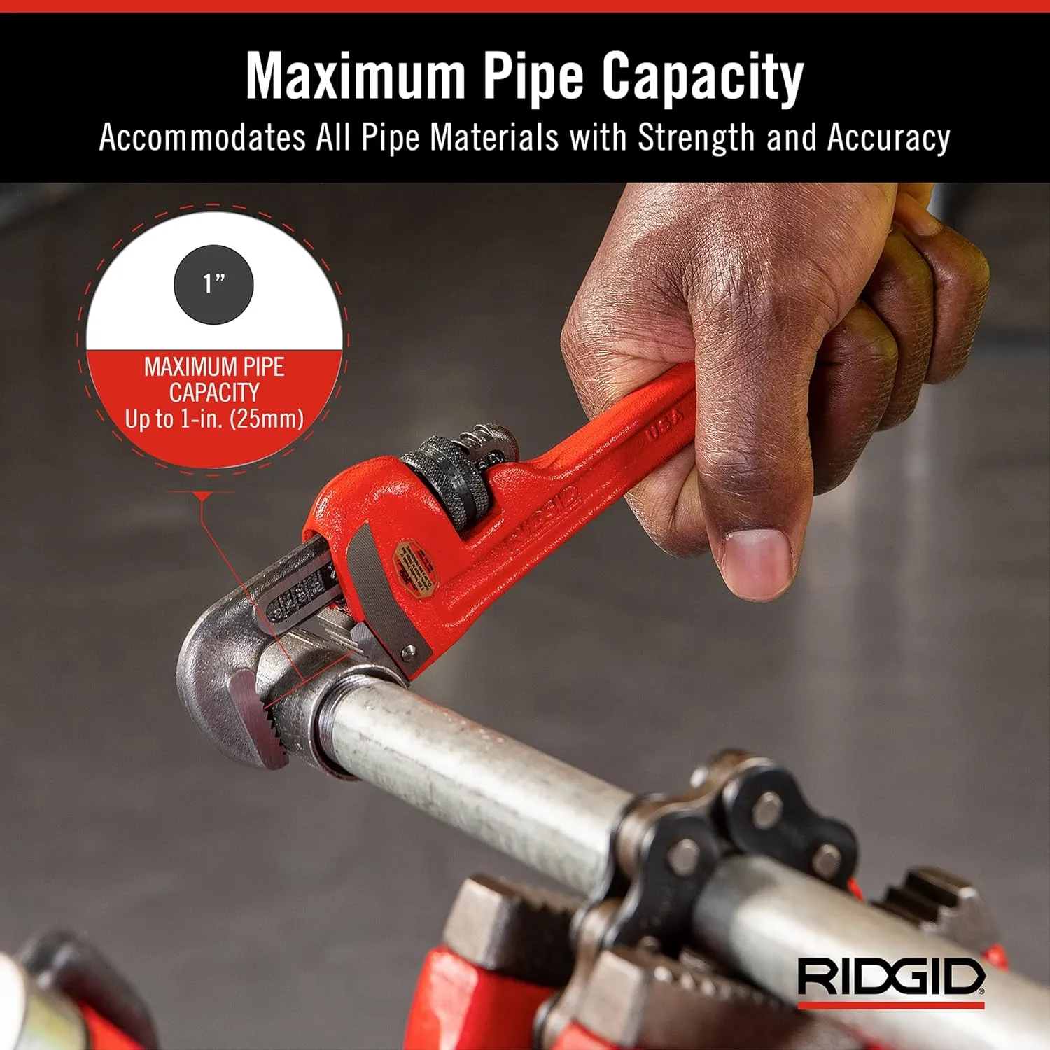RIDGID 31005 Model 8 Heavy-Duty Straight Pipe Wrench, 8-inch Plumbing Wrench, Small, Red