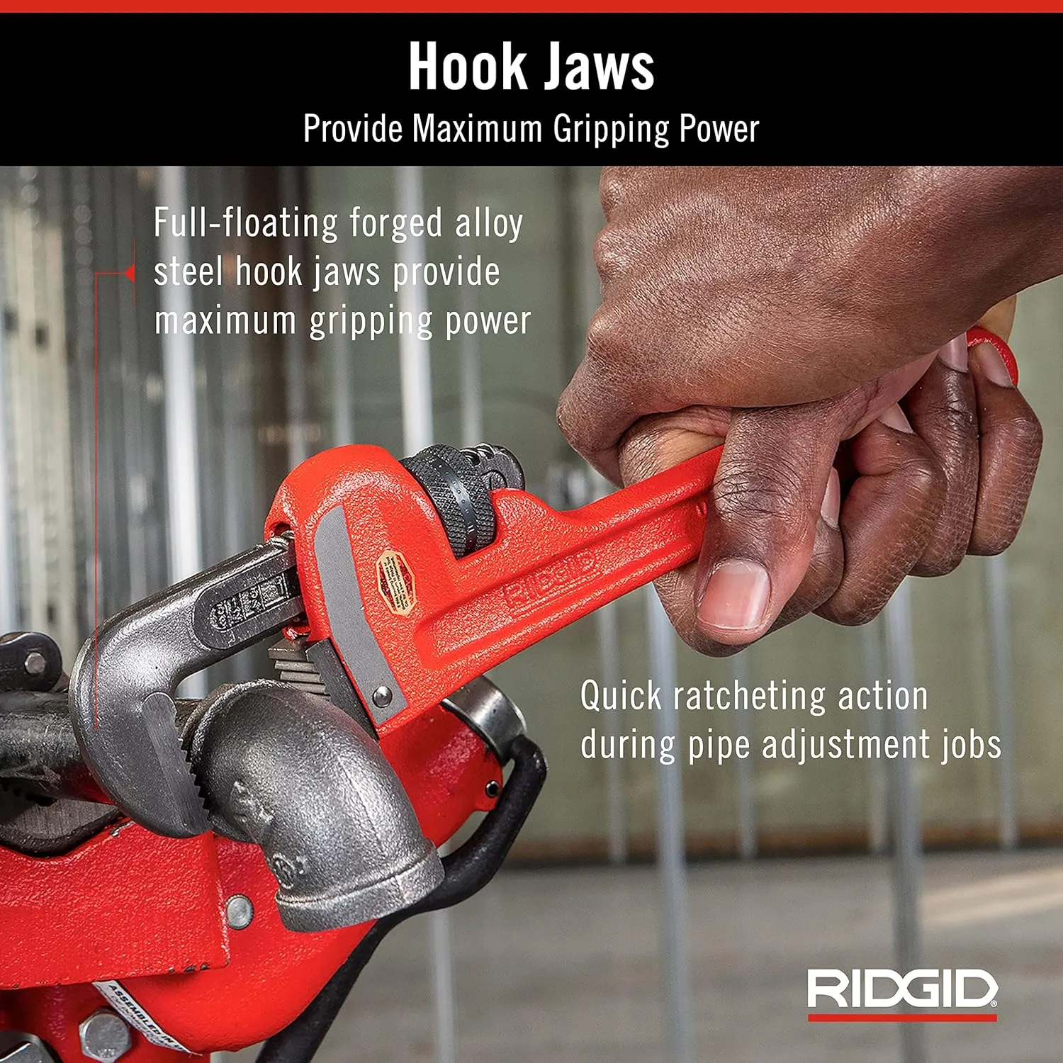 RIDGID 31010 Model 10 Heavy-Duty Straight Pipe Wrench, 10-inch Plumbing Wrench, Red, Black