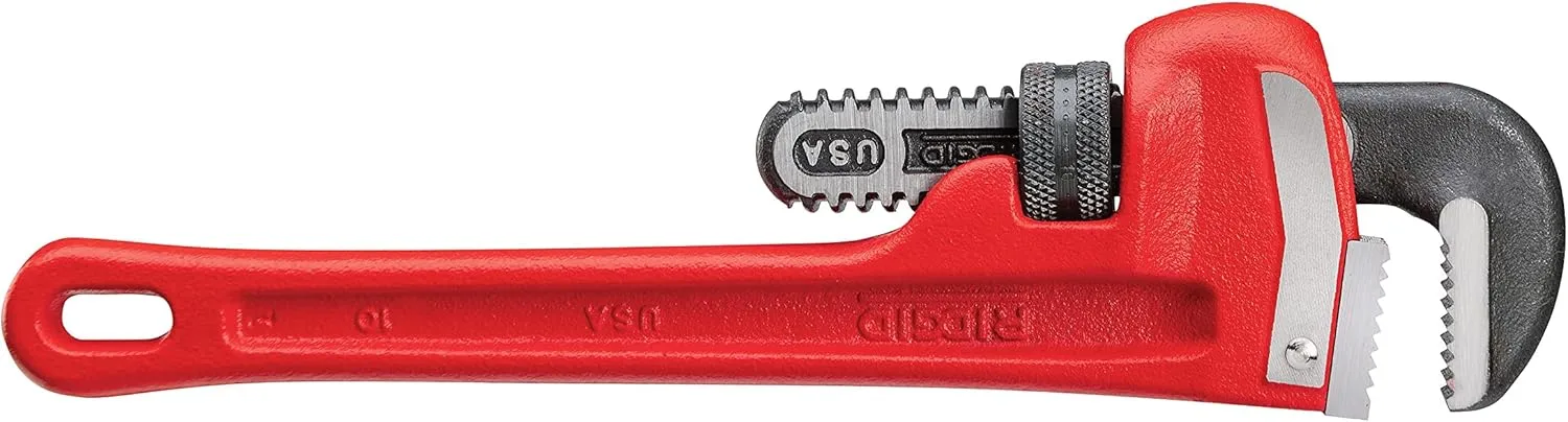 RIDGID 31010 Model 10 Heavy-Duty Straight Pipe Wrench, 10-inch Plumbing Wrench, Red, Black
