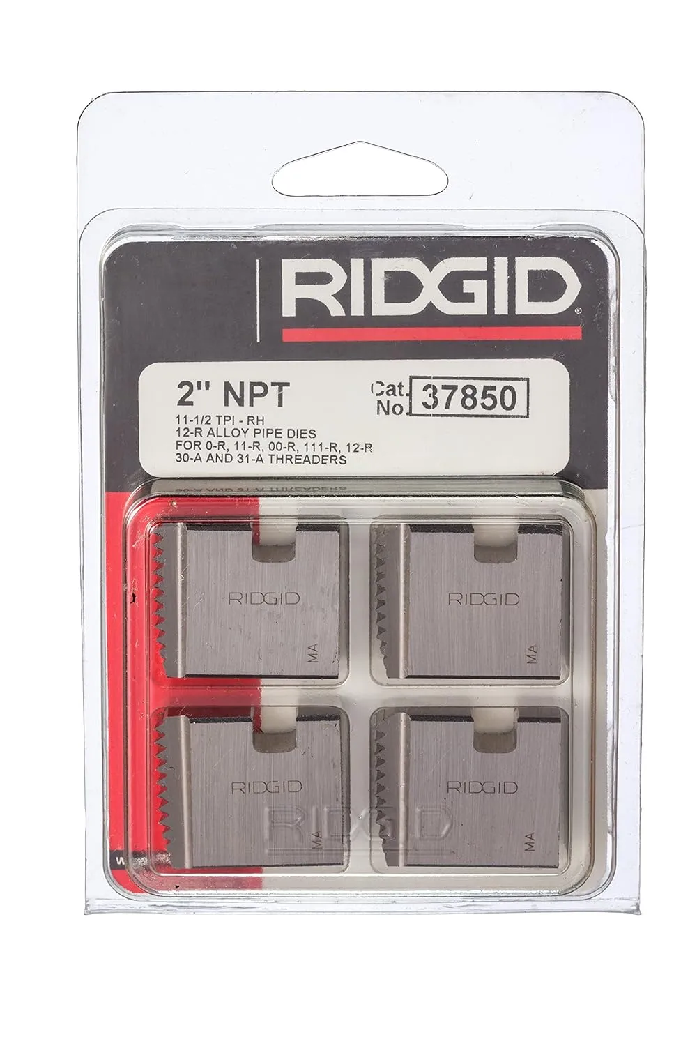RIDGID 37850 Pipe Thread Die, 2", Alloy, 4 Pc, Silver