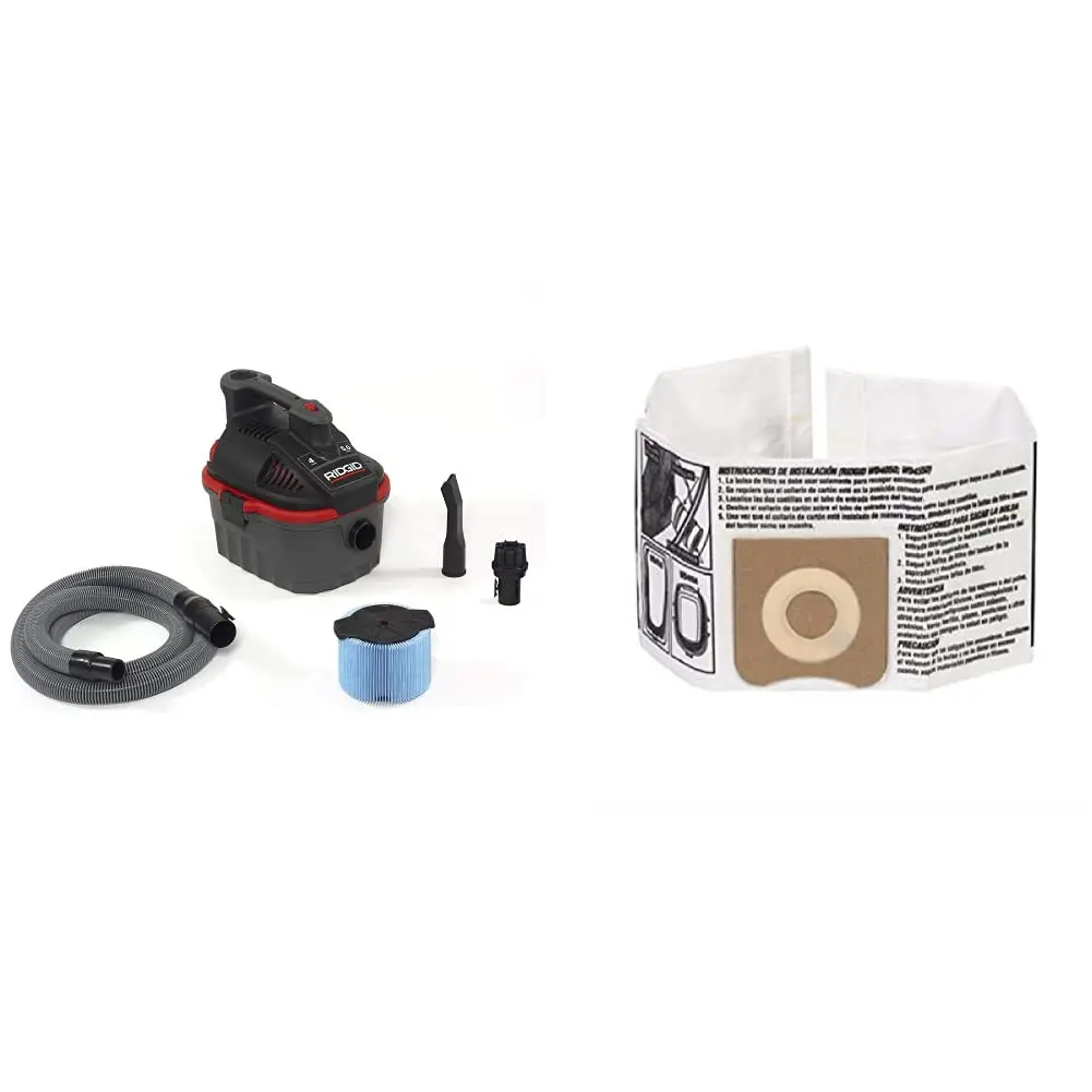 RIDGID 4000RV Portable Wet Dry Vacuum, 4-Gallon Small Wet Dry Vac with 5.0 Peak HP Motor & High-Efficiency Dust Bags