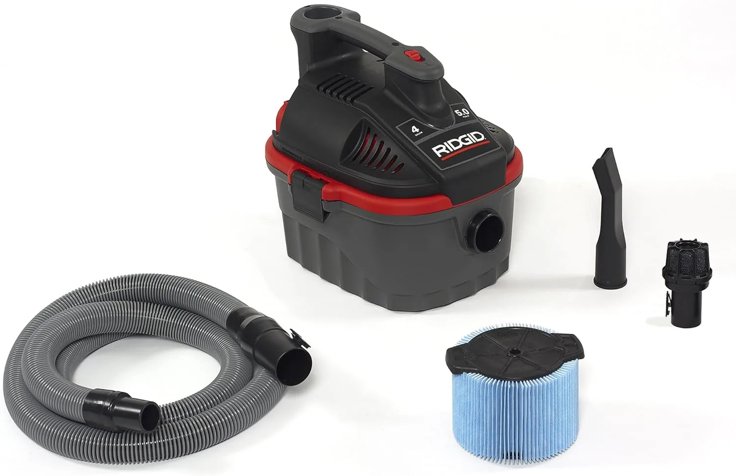 RIDGID 4000RV Portable Wet Dry Vacuum, 4-Gallon Small Wet Dry Vac with 5.0 Peak HP Motor & High-Efficiency Dust Bags