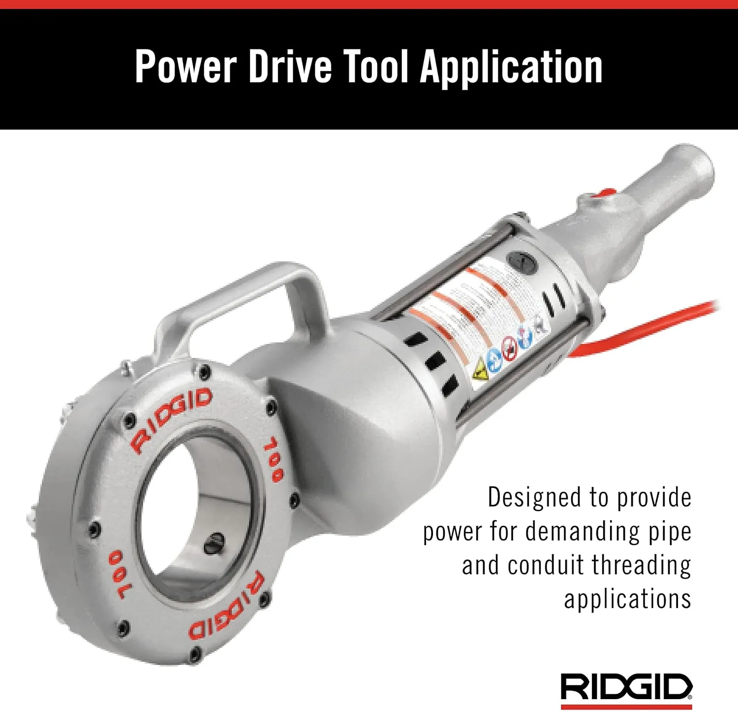 RIDGID 41935 Model 700 Hand-Held 120-Volt Power Drive, Silver & 36475 Model 12-R Exposed Ratchet Pipe Threader Set