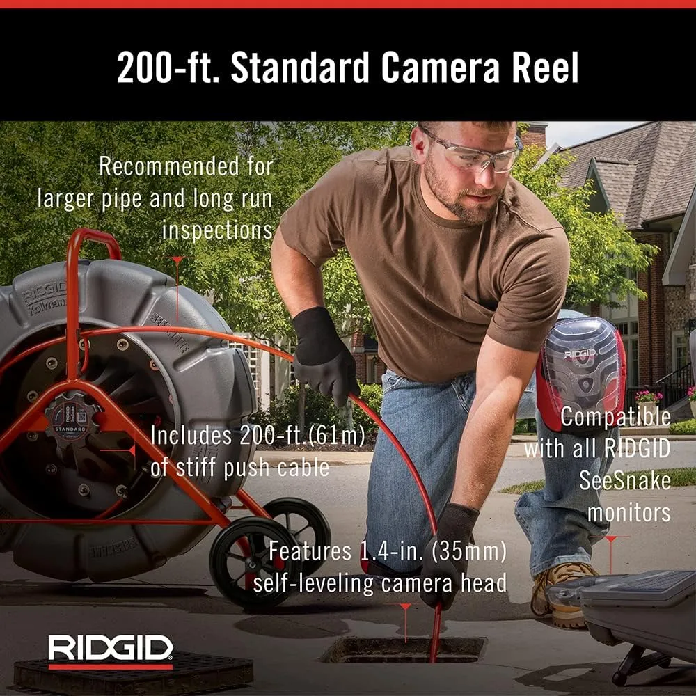 RIDGID 63603 200' Standard SeeSnake Self Leveling TruSense Sewer Camera Reel, Sewer Inspection