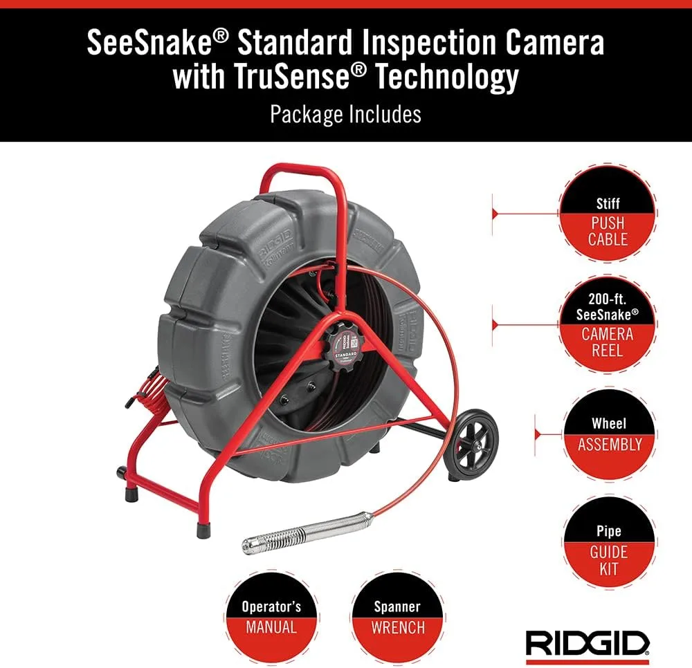 RIDGID 63603 200' Standard SeeSnake Self Leveling TruSense Sewer Camera Reel, Sewer Inspection