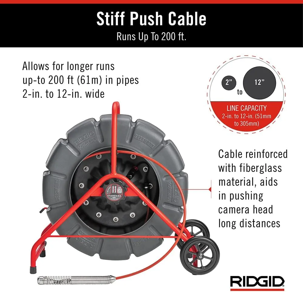 RIDGID 63603 200' Standard SeeSnake Self Leveling TruSense Sewer Camera Reel, Sewer Inspection