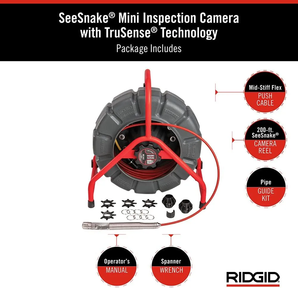 RIDGID 63628 200' Mini SeeSnake Self Leveling TruSense Sewer Camera Reel