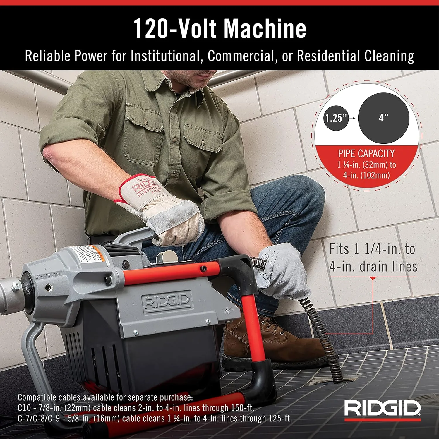 RIDGID K-60SP Drain Cleaner Bundle with C-10 Cable K-60SP Compact + 7/8' K60 Cable Kit