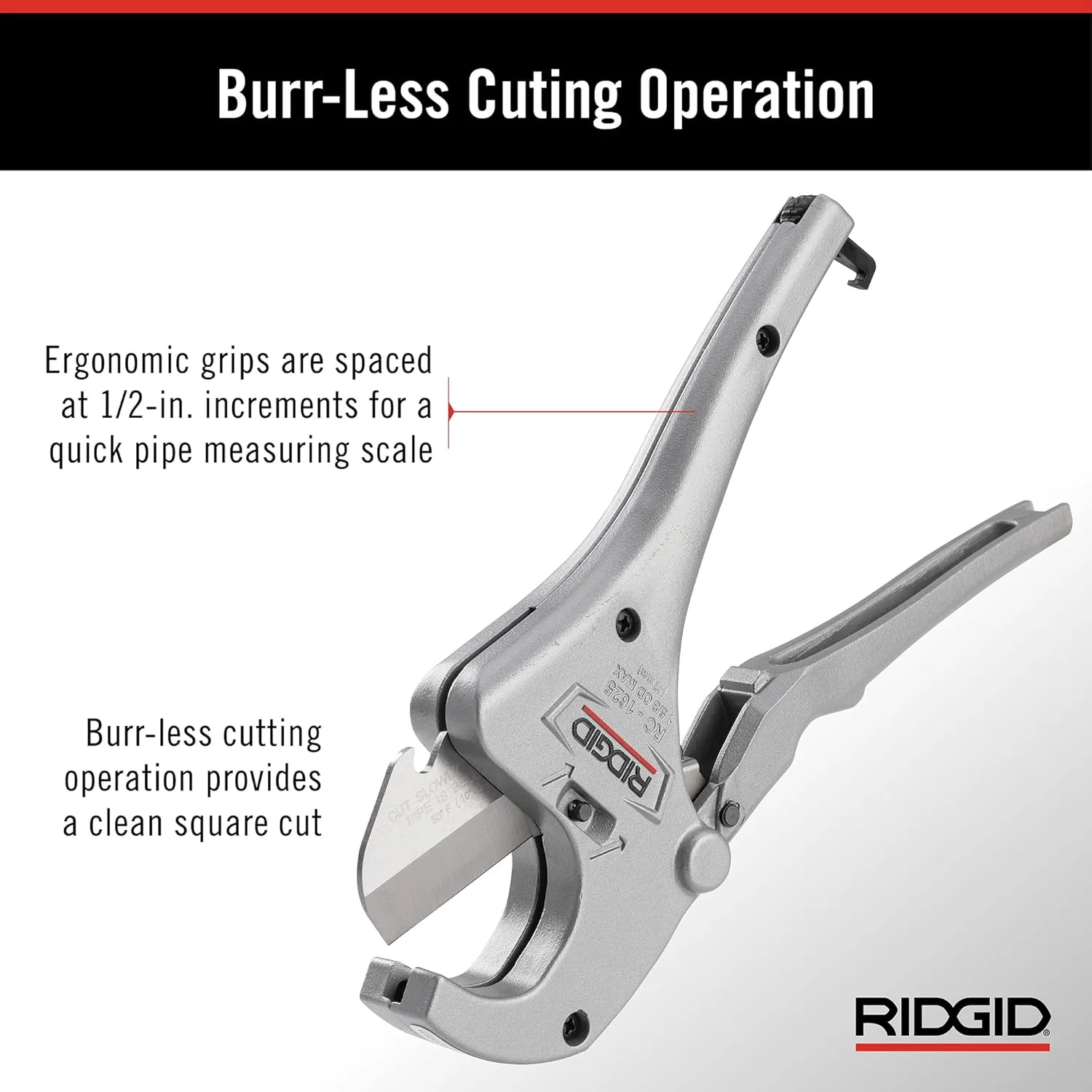 RIDGID 23498 Model RC-1625 Aluminum Ratchet Action 1/8" to 1-5/8" Plastic Pipe And Tubing Cutter, Silver, Small