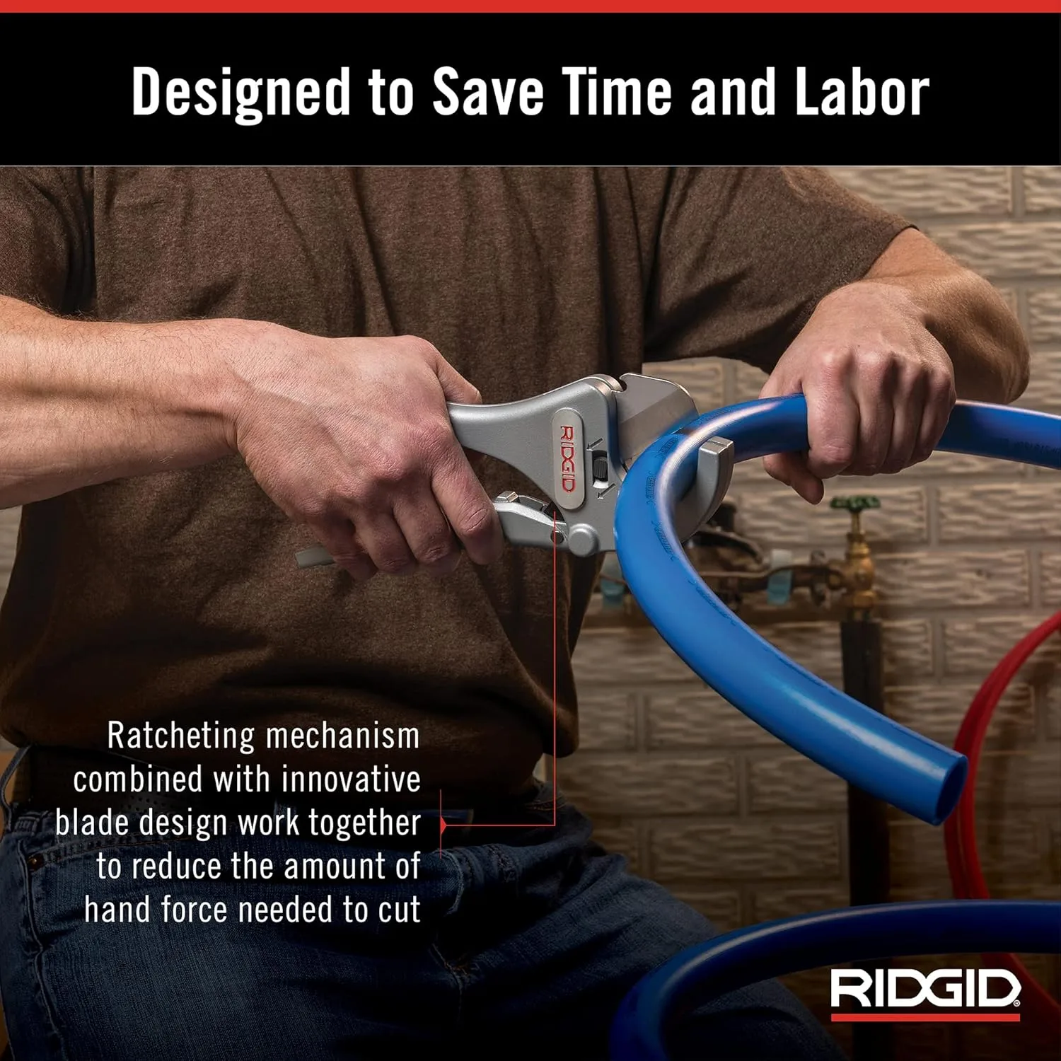 RIDGID 23498 Model RC-1625 Aluminum Ratchet Action 1/8" to 1-5/8" Plastic Pipe And Tubing Cutter, Silver, Small