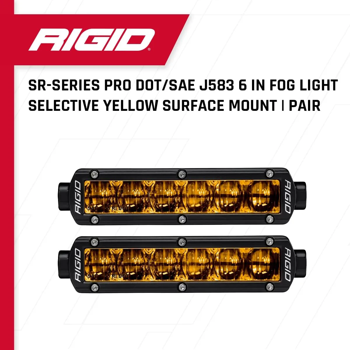 RIGID INDUSTRIES SR-Series DOT/SAE J583 6 Inch Selective Yellow LED Fog Light Pair For Auto