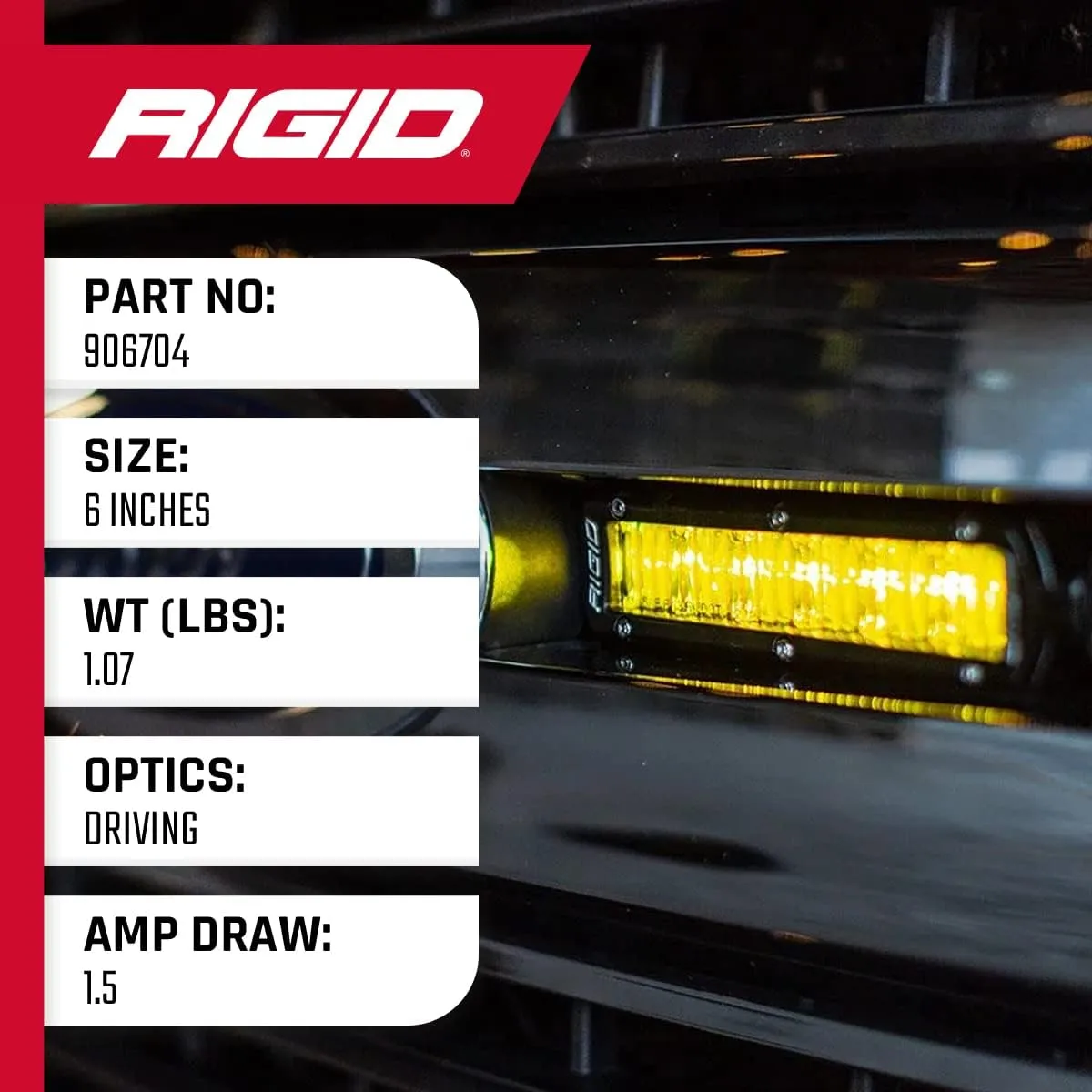 RIGID INDUSTRIES SR-Series DOT/SAE J583 6 Inch Selective Yellow LED Fog Light Pair For Auto