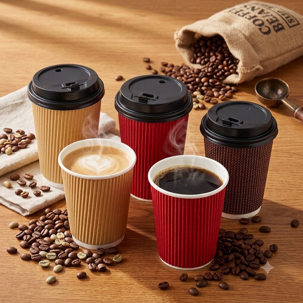 RIPPLE WALL PAPER CUPS WITH LID (12oz/16oz)