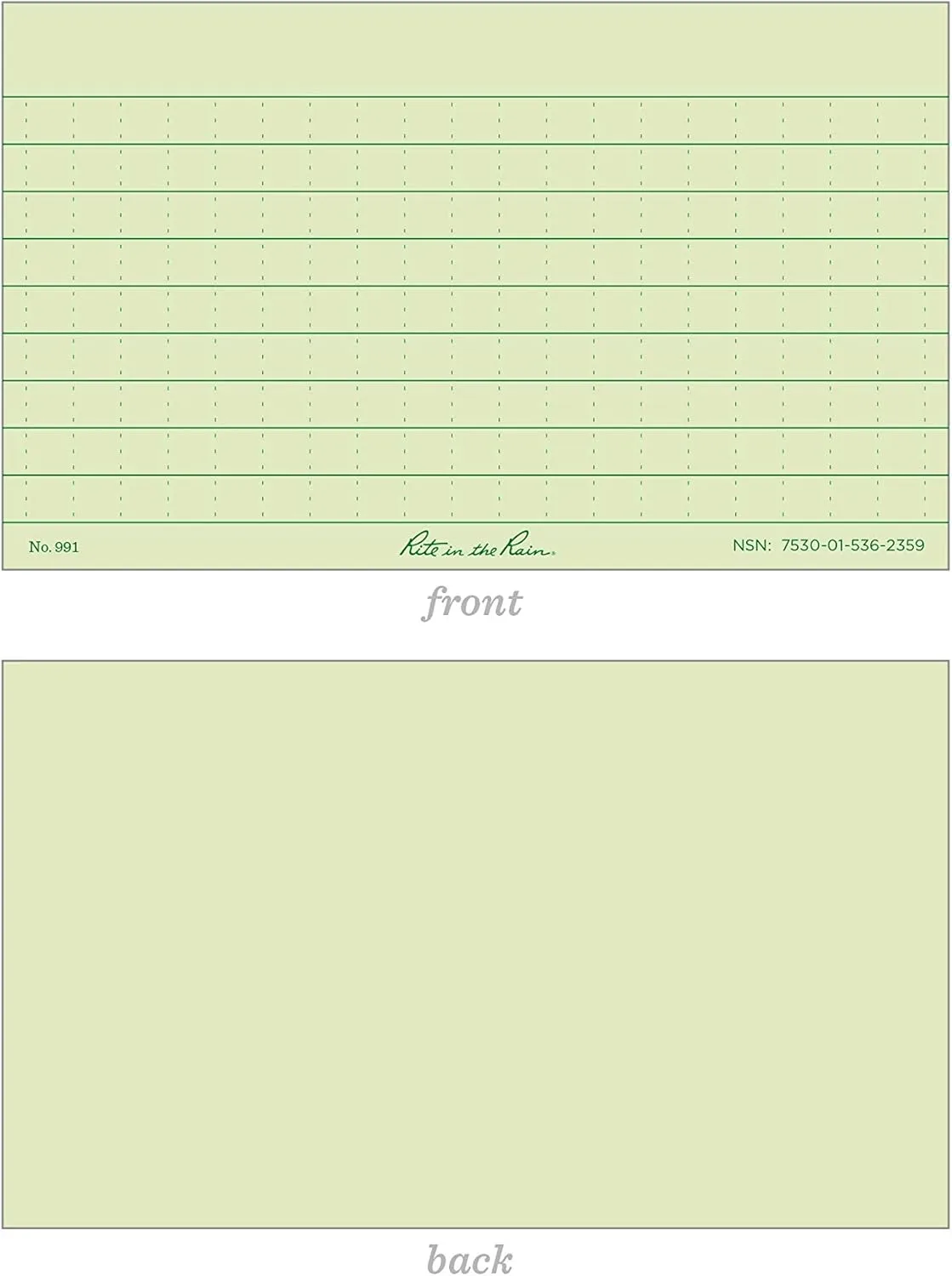 Rite in the Rain Weatherproof Index Cards, 3" x 5", Universal Pattern, Green (No. 991)