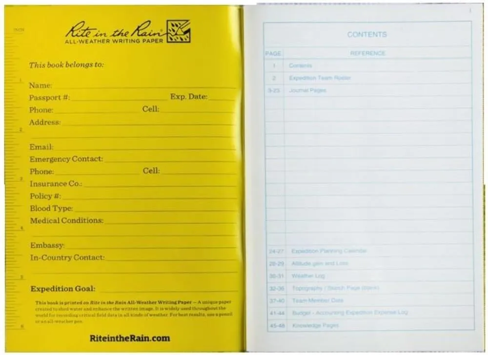 Rite in the Rain Weatherproof Stapled Notebook, 4.625" x 7", Yellow Cover, Expedition Journal (No. 512)