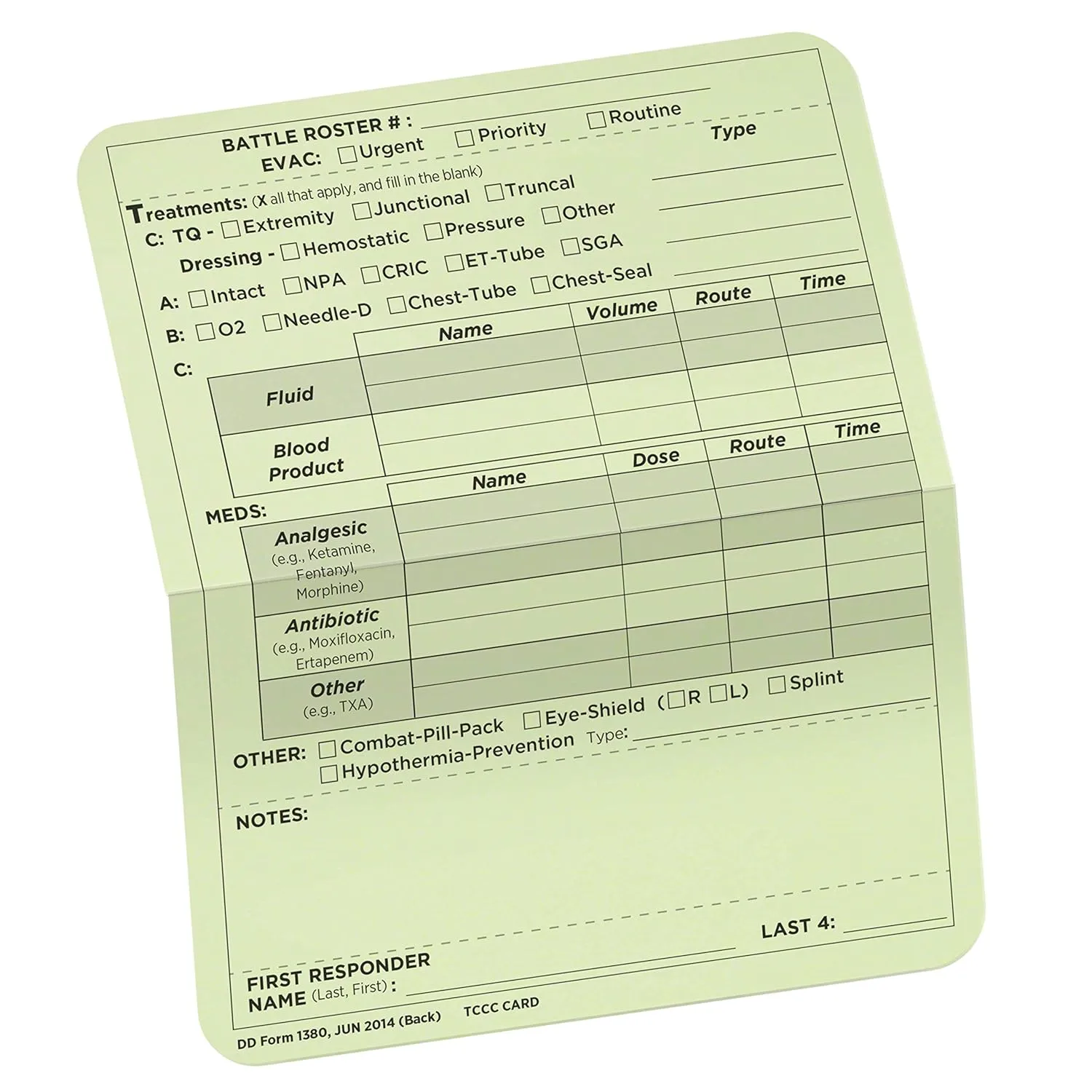 Rite in the Rain All-Weather Combat Card, Tactical Combat Casualty Care Card (TCC / MIST), 6" x 5"
