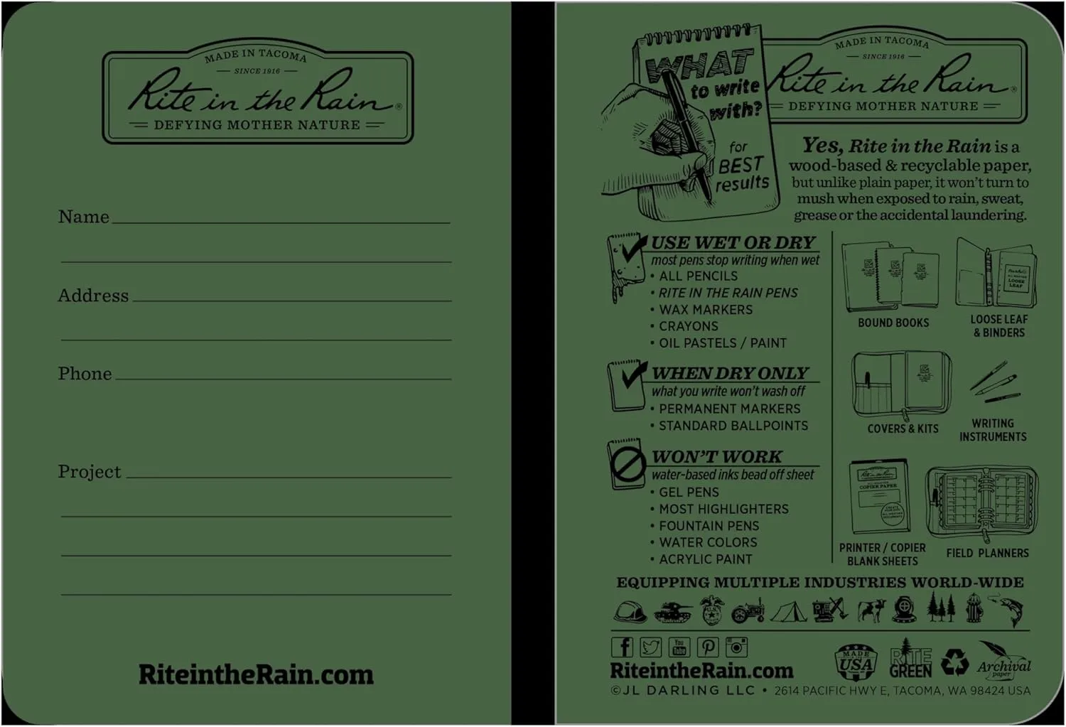 RITE IN THE RAIN Weatherproof Mini-Stapled Notebook, Field-Flex Cover, Universal Pattern