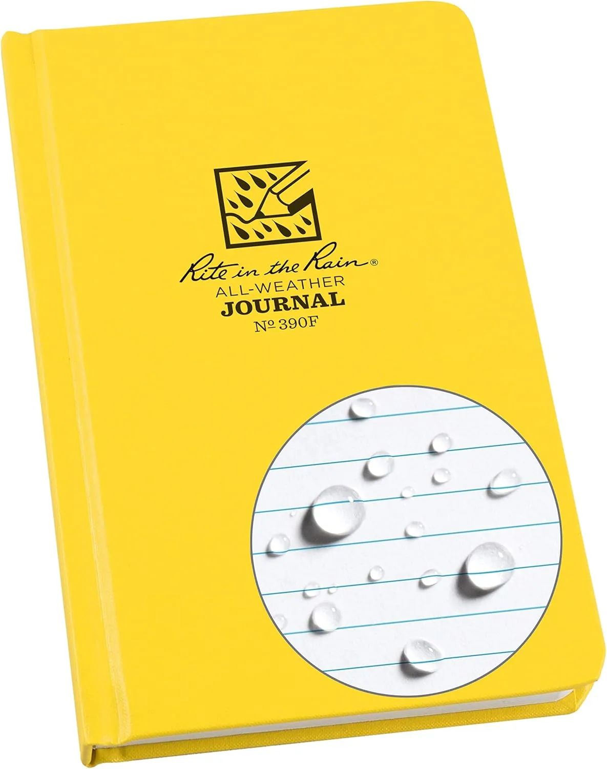 Rite in the Rain Weatherproof Hard Cover Notebook, 4.75" x 7.5", Yellow Cover, Journal Pattern (No. 390F) Yellow Journal