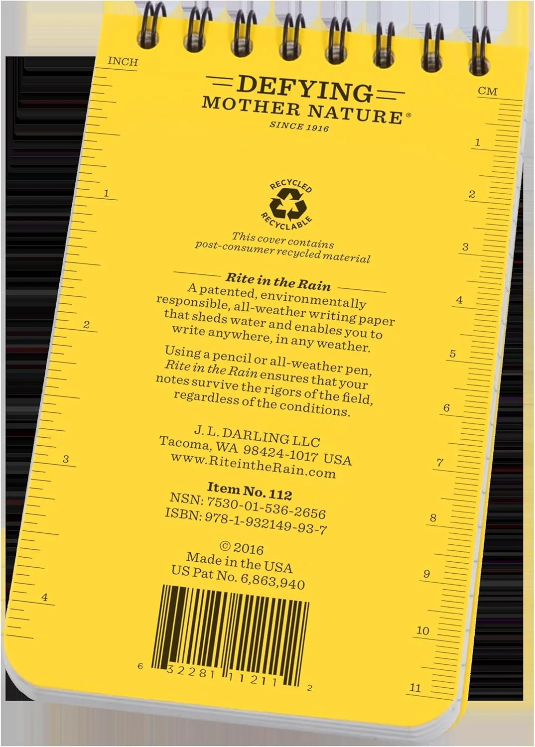 Rite in the Rain Weatherproof EMS Notebook, 3" x 5", Yellow Cover, Vital Stats Pages (No. 112) 1 Pack